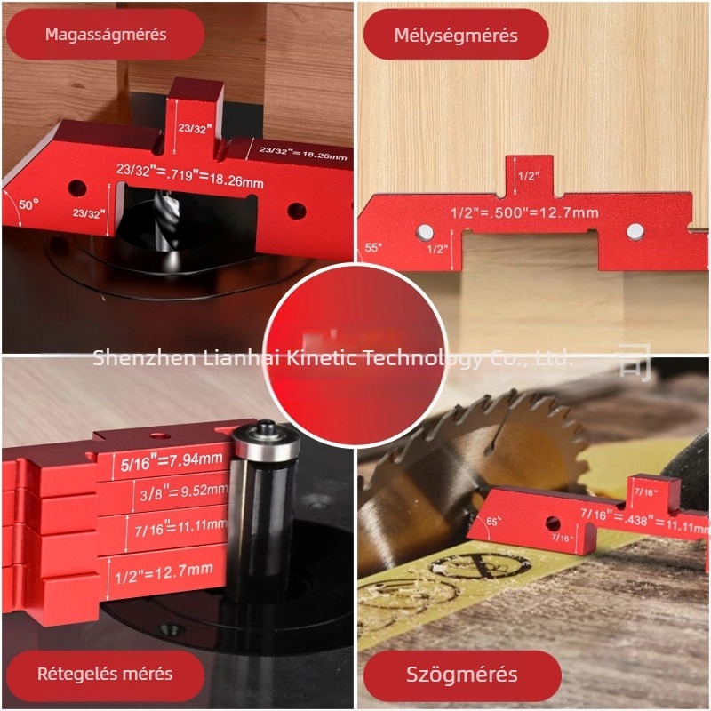 Asztali fűrészhez szög- és magasságmérő készlet – 7–14 részes, digitális kijelző, nagy pontosság