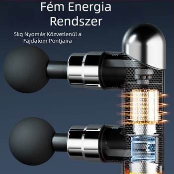 Izommasszázs pisztoly 6+ fejjel, kefés motor, beépített 1200–2000 mAh akkumulátor, kompakt, többszintű sebesség, zaj < 36 dB