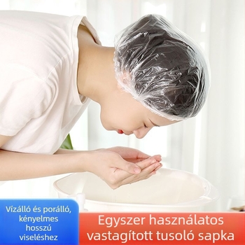 Egyszer használatos zuhanysapka, vízálló és olajálló, átlátszó PE anyag, univerzális, normál vastagság