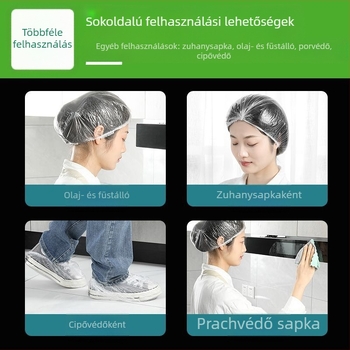 Egyszer használatos zuhanysapka, vízálló és olajálló, átlátszó PE anyag, univerzális, normál vastagság