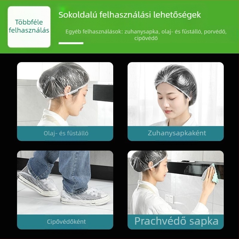 Egyszer használatos zuhanysapka, vízálló és olajálló, átlátszó PE anyag, univerzális, normál vastagság