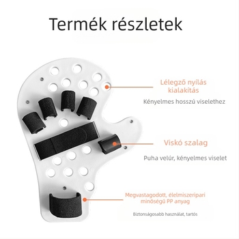 Kézrehabilitációs edzőeszköz ötujjas szeparátorral az ujjak egyenesítéséért — Anyag: Élelmiszer-minőségű PP, csuklóhoz, 1 év garancia