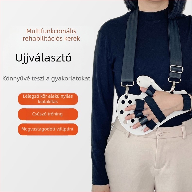 Kézrehabilitációs edzőeszköz ötujjas szeparátorral az ujjak egyenesítéséért — Anyag: Élelmiszer-minőségű PP, csuklóhoz, 1 év garancia