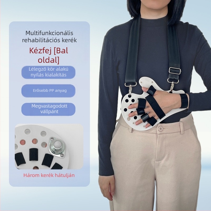 Kézrehabilitációs edzőeszköz ötujjas szeparátorral az ujjak egyenesítéséért — Anyag: Élelmiszer-minőségű PP, csuklóhoz, 1 év garancia