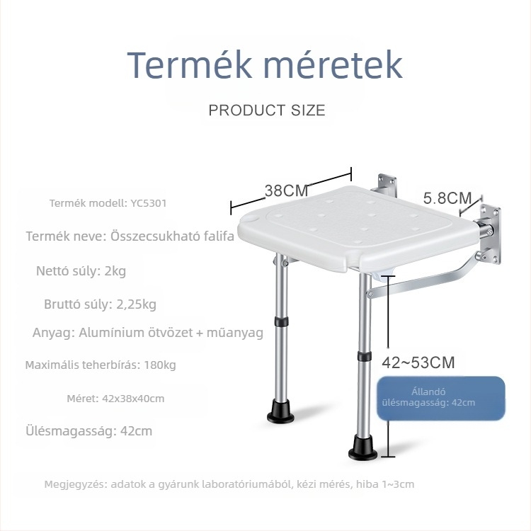 Összecsukható zuhanyzó szék alumíniumötvözetből; idős és mozgássérült személyeknek; eredet Zhongshan, Guangdong; összecsukható