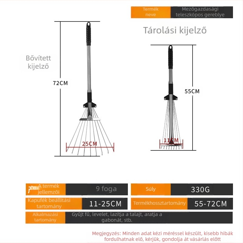 Teleszkópos kerti gereblye, 01-es modell, Prepared márka, univerzális használat