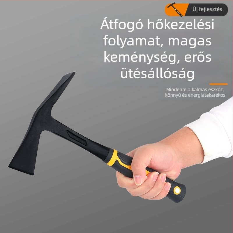 Egyszemélyes kialakítású, többfunkciós csákány — hegyes és sík élű pengével, ütőfunkció külső kertészeti használatra