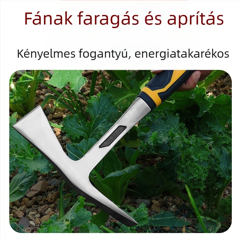 Egyszemélyes kialakítású, többfunkciós csákány — hegyes és sík élű pengével, ütőfunkció külső kertészeti használatra