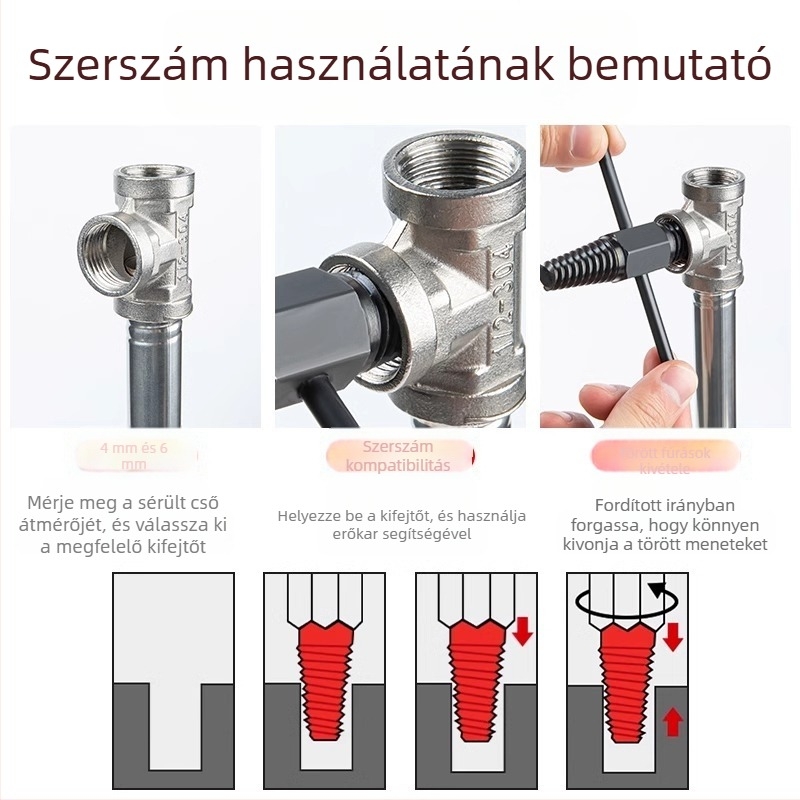 Shouli törött csavarok és menet kivonója csaptele és csövekhez – kettős fejű, fordított menet, hatszögletű kinyerő