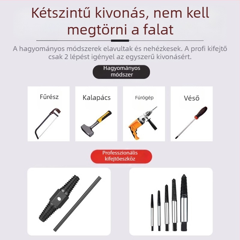 Shouli törött csavarok és menet kivonója csaptele és csövekhez – kettős fejű, fordított menet, hatszögletű kinyerő