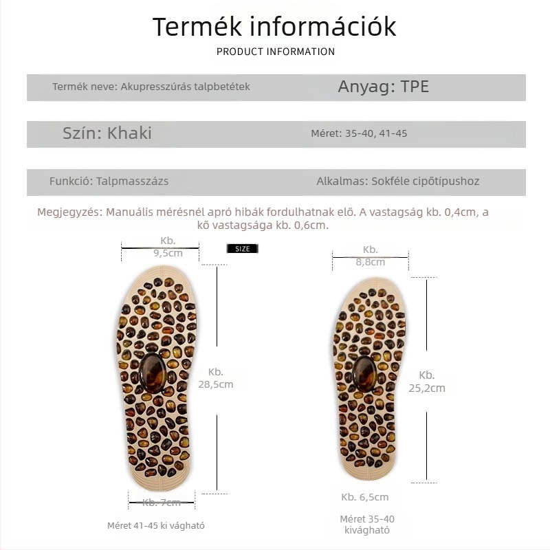 Masszázs talpbetét akupont-masszázzsal, geese-szerű kő-textúra, teljes hosszúságú TPE talpbetét, modell 72-1, alkalmas sportcipőknek, bőr cipőknek és csizmáknak
