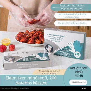 Egyszer használatos PE kesztyűk élelmiszer-minőség, vastagodott, csúszásmentes, 1000 darab