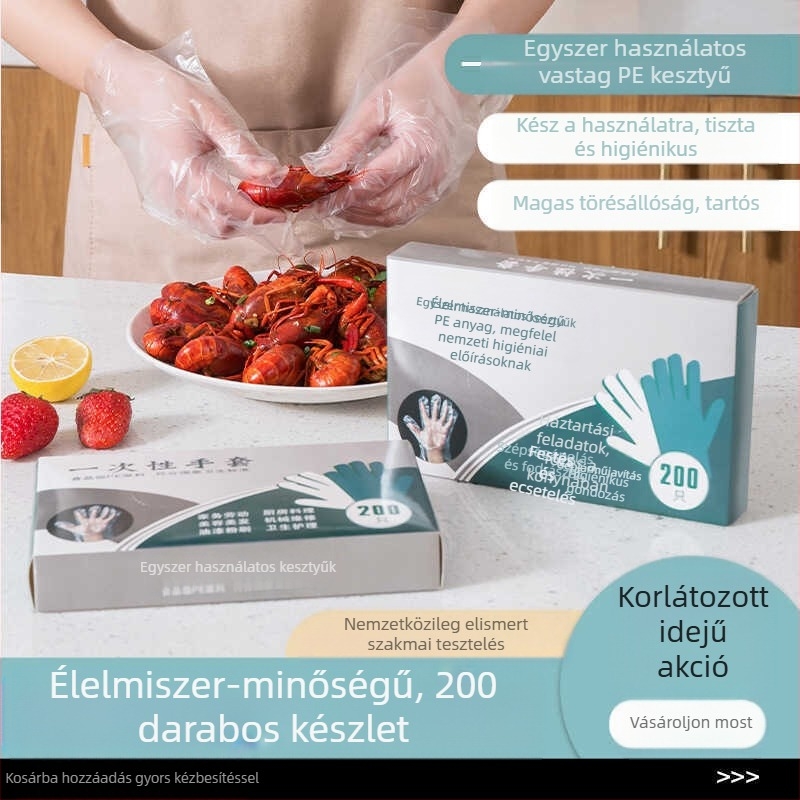 Egyszer használatos PE kesztyűk élelmiszer-minőség, vastagodott, csúszásmentes, 1000 darab