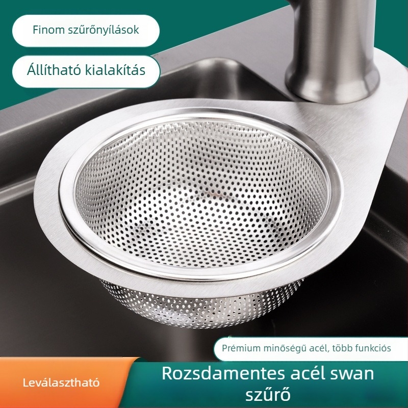 Hattyú alakú mosogató szűrő, vastagított műanyagból, hulladékszeparáció, zöldségmosás, száraz és nedves leeresztés