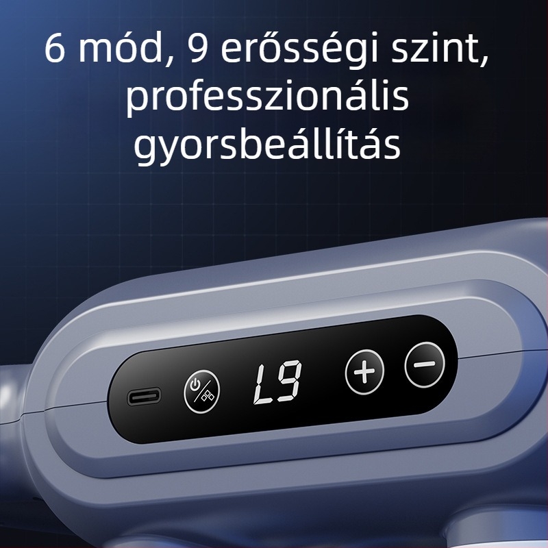 Szakmai hordozható masszázsgép 6+ fejjel, kefés motor, LCD kijelző, 5+ sebesség, újratölthető, alacsony zaj.