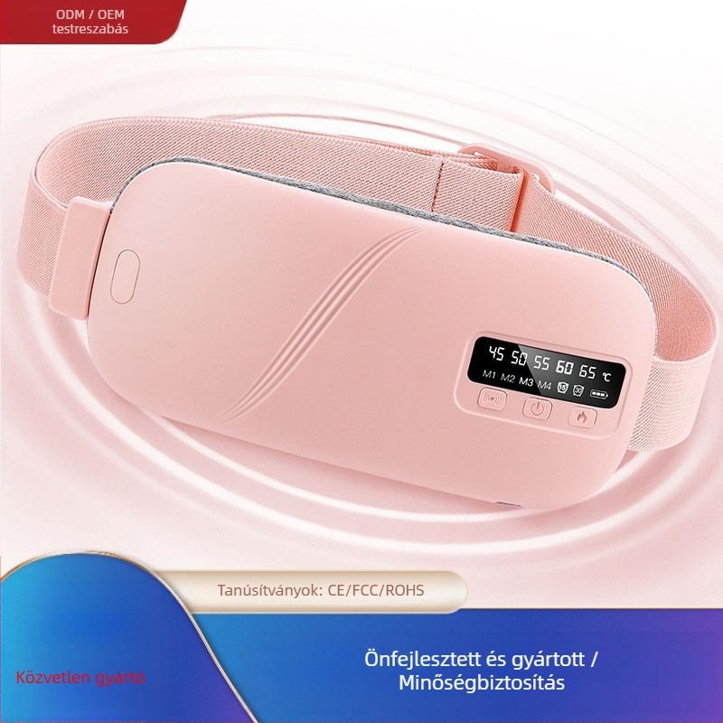 Grafén melegítő deréköv, USB újratölthető, digitális kijelző, 45–65°C közötti hőmérséklet, 4 üzemmódú rezgő masszázs