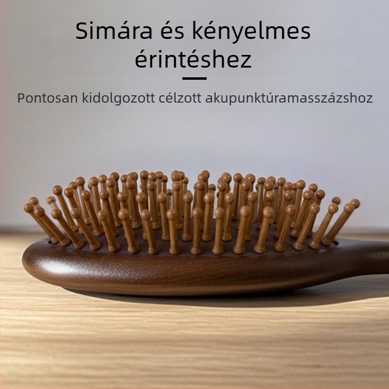 Főnix által faragott ovális szantálfa masszázs fésű a fejbőr meridiánjainak, Yixuan márka, Jinhua eredetű