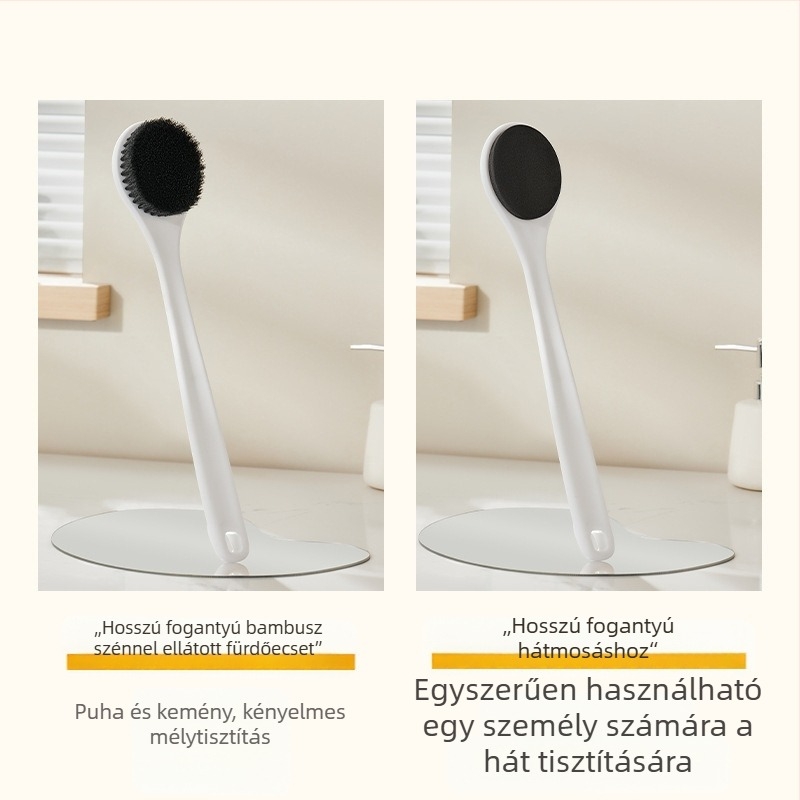 Hosszú nyélű fürdőecset hát- és testtisztításhoz, puha sörték, masszázs funkció