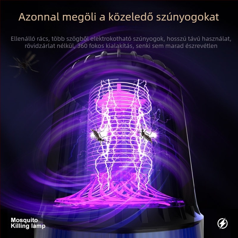 Elektromos szúnyogirtó, USB újratölthető, UV-lámpa, lefedettség 41-60 m², akkumulátor 1000-1600 mAh, üzemidő 1-3 óra, ABS ház