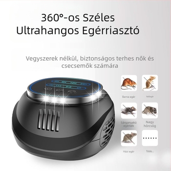 Időzítővel ellátott ultrahangos riasztó egerek és csótányok ellen, négy oldalú villanófényekkel, négyzetes test, 220V, 5W