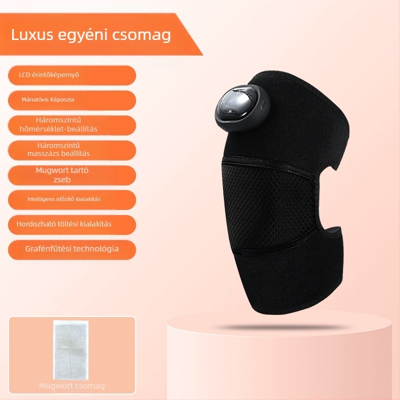 Melegítő térd- és vállmasszírozó forró kompresszióval és vibrációval, 5V, 7W, 45–65°C