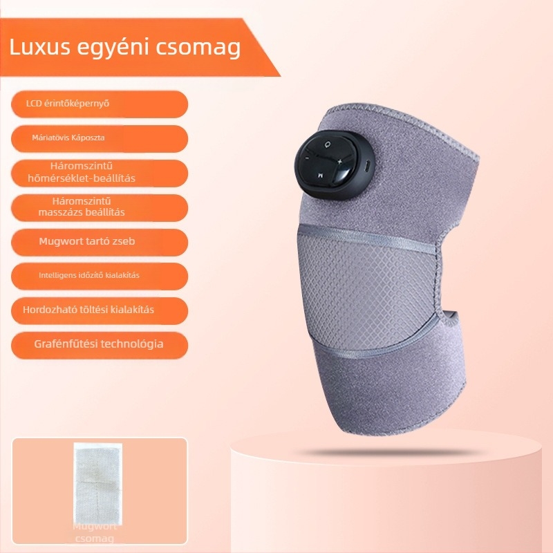 Melegítő térd- és vállmasszírozó forró kompresszióval és vibrációval, 5V, 7W, 45–65°C
