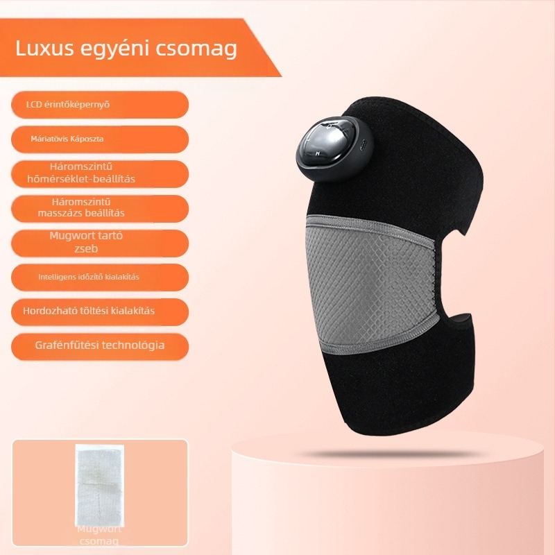 Melegítő térd- és vállmasszírozó forró kompresszióval és vibrációval, 5V, 7W, 45–65°C