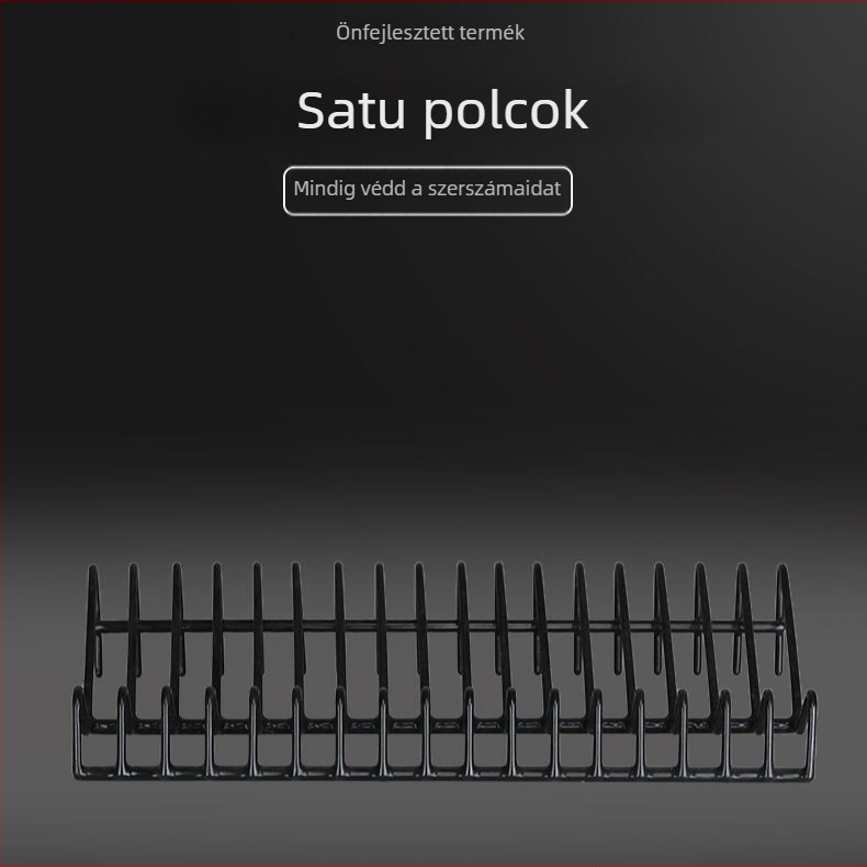Asztali kovácsoltvas szerszárraktár, 15 rekesz, fúrás nélküli telepítés