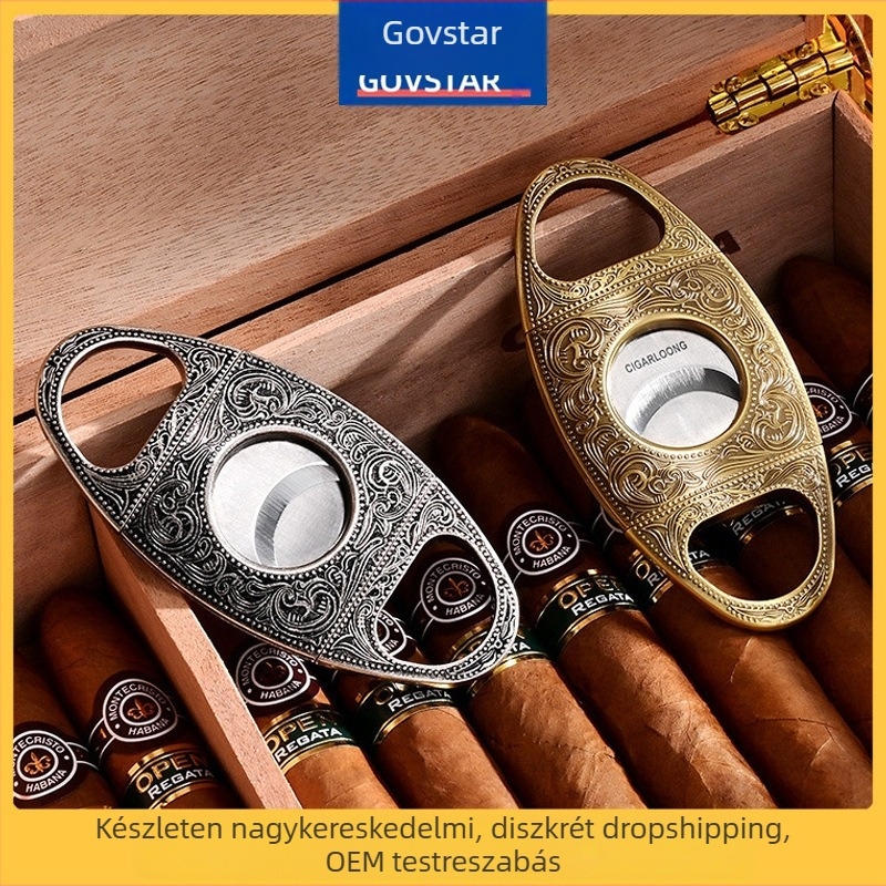 Szivarvágó gravírozott bronzdizájnnal, kézikönyv benne, testreszabható, tételszám 240605