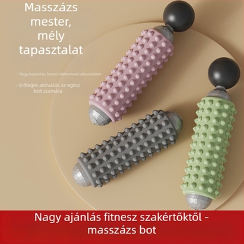 Elektromos masszázs rúd fitneszhez és jóga, USB tápegység, mechanikus vezérlés, folyamatosan változó sebesség, 4 kerek masszázs fej, forma: téglalap-trapéz formájú, fej, nyak, derék és csípő számára.