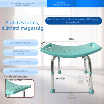 Alumíniumötvözetű fürdőszék időseknek, várandós nőknek és fogyatékkal élőknek, csúszásmentes öv párnával, U-formájú zuhanyzó szék, nettó súly 1,8 kg