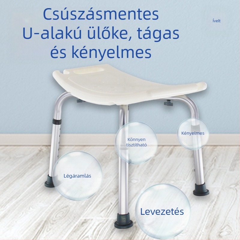 Alumíniumötvözetű fürdőszék időseknek, várandós nőknek és fogyatékkal élőknek, csúszásmentes öv párnával, U-formájú zuhanyzó szék, nettó súly 1,8 kg