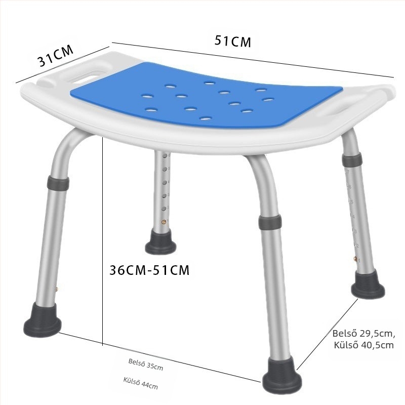 Alumíniumötvözetű fürdőszék időseknek, várandós nőknek és fogyatékkal élőknek, csúszásmentes öv párnával, U-formájú zuhanyzó szék, nettó súly 1,8 kg
