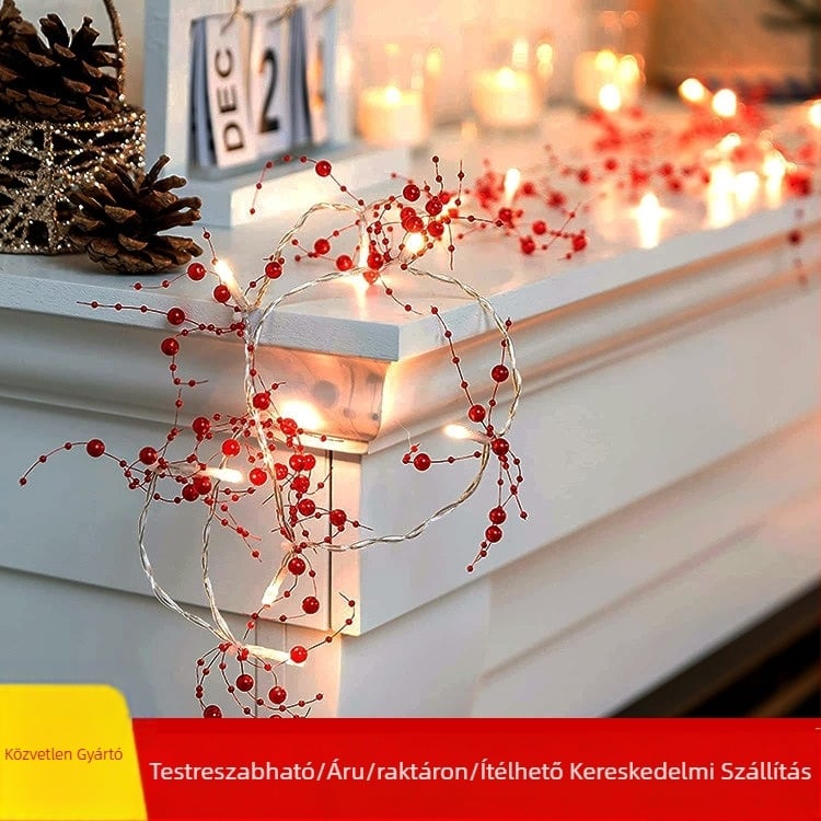 LED gyöngyös fényfüzér karácsonyi dekorációhoz a szobában, 20 LED, IP43, akkumulátoros tápellátás, 4,5V bemenet, 50 000 óra élettartam