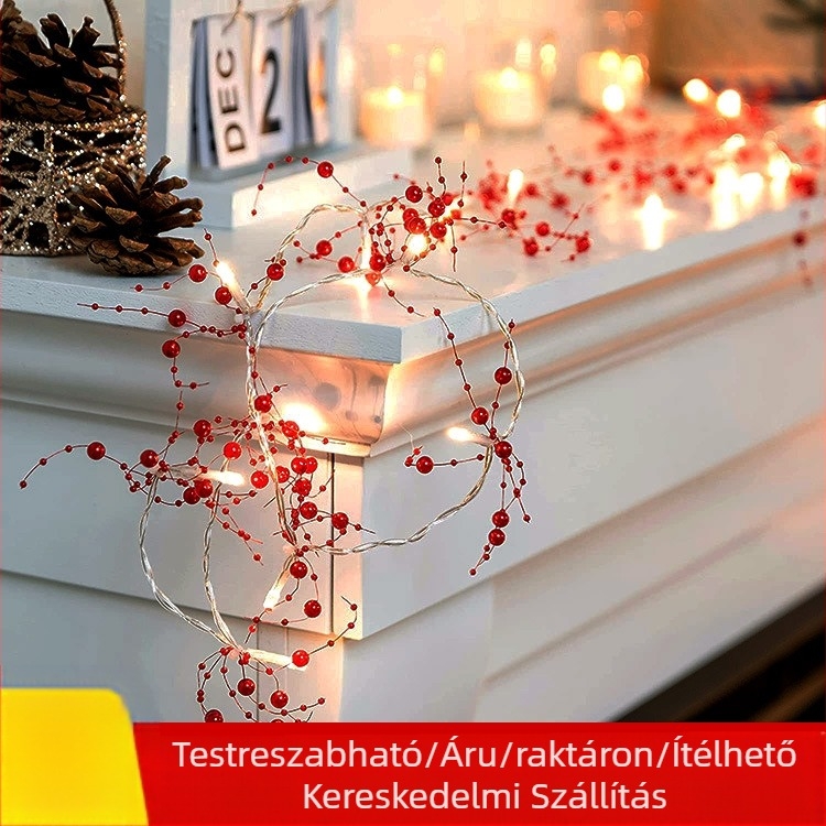 LED gyöngyös fényfüzér karácsonyi dekorációhoz a szobában, 20 LED, IP43, akkumulátoros tápellátás, 4,5V bemenet, 50 000 óra élettartam