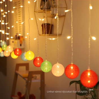 Kültéri LED pamutgolyó függönyfény – napelemes, IP43, 72 LED, 2700K melegfehér, élettartam 60000h