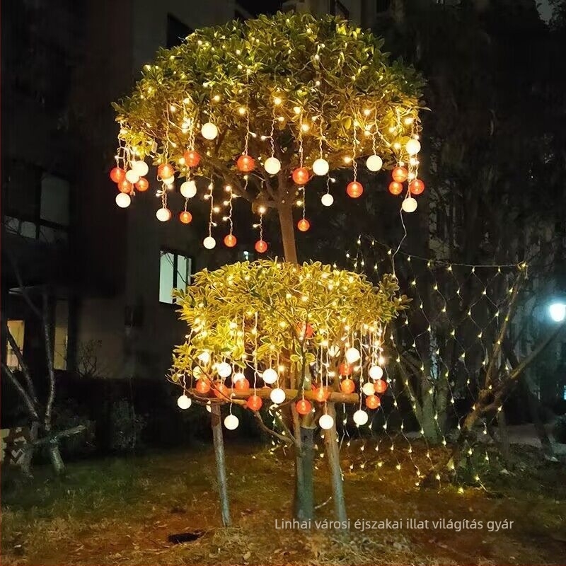 Kültéri LED pamutgolyó függönyfény – napelemes, IP43, 72 LED, 2700K melegfehér, élettartam 60000h