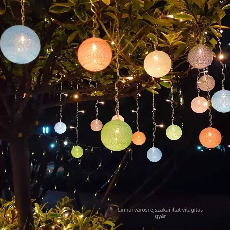 Kültéri LED pamutgolyó függönyfény – napelemes, IP43, 72 LED, 2700K melegfehér, élettartam 60000h