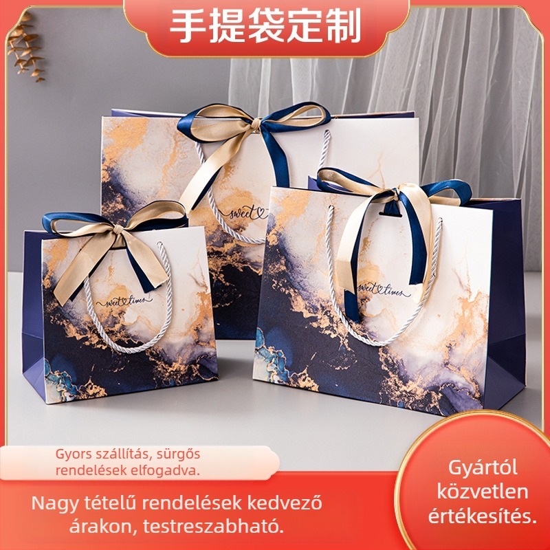 Ajándékzacskó, fehér karton, könnyű luxus stílus, testreszabható, logó nyomtatva, ASDF8798