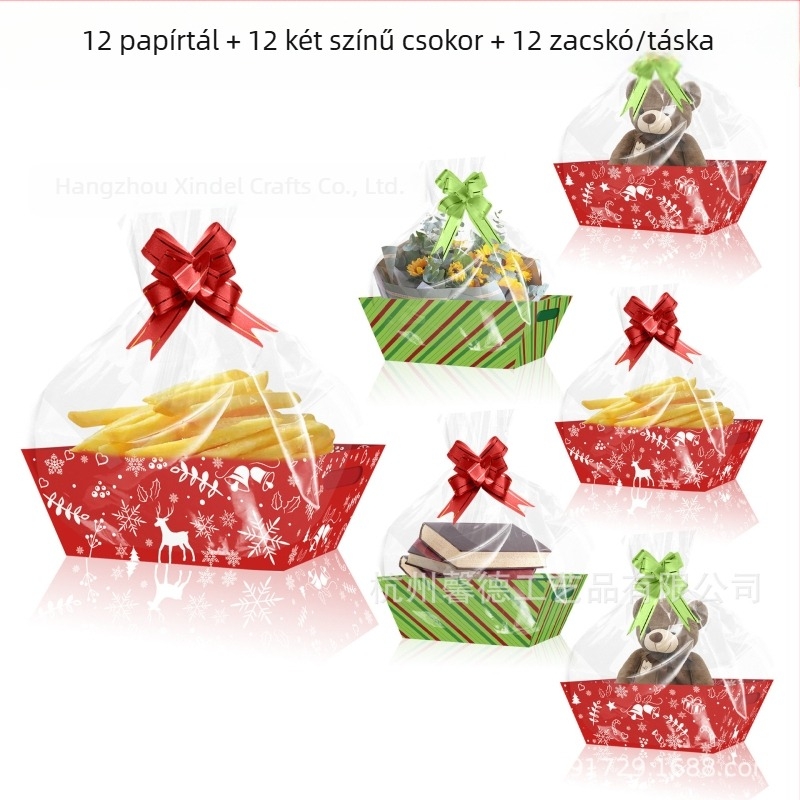 Xindeli Ajándék papírdoboz készlet kosárral és tálalóval – 250 g fehér karton, papíralapú kompozit, ajándékcsomagolás, Zhejiang eredet