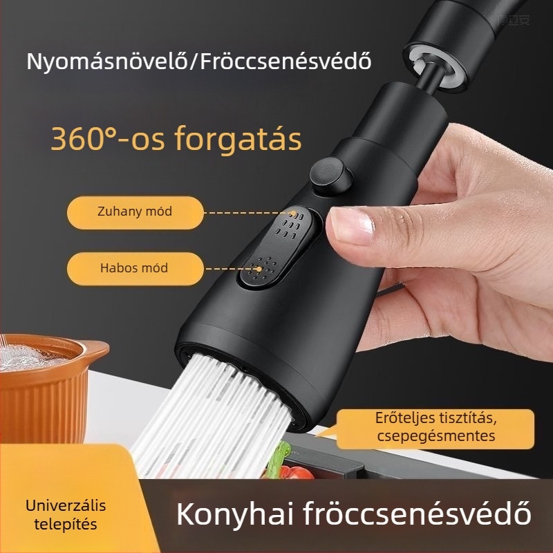 CJ-76 Konyhai anti-spray fej univerzális hosszabbítóval, spirális szerelés, anyag: réz, tengely-roller típusú szelepház, elektroplakált felület