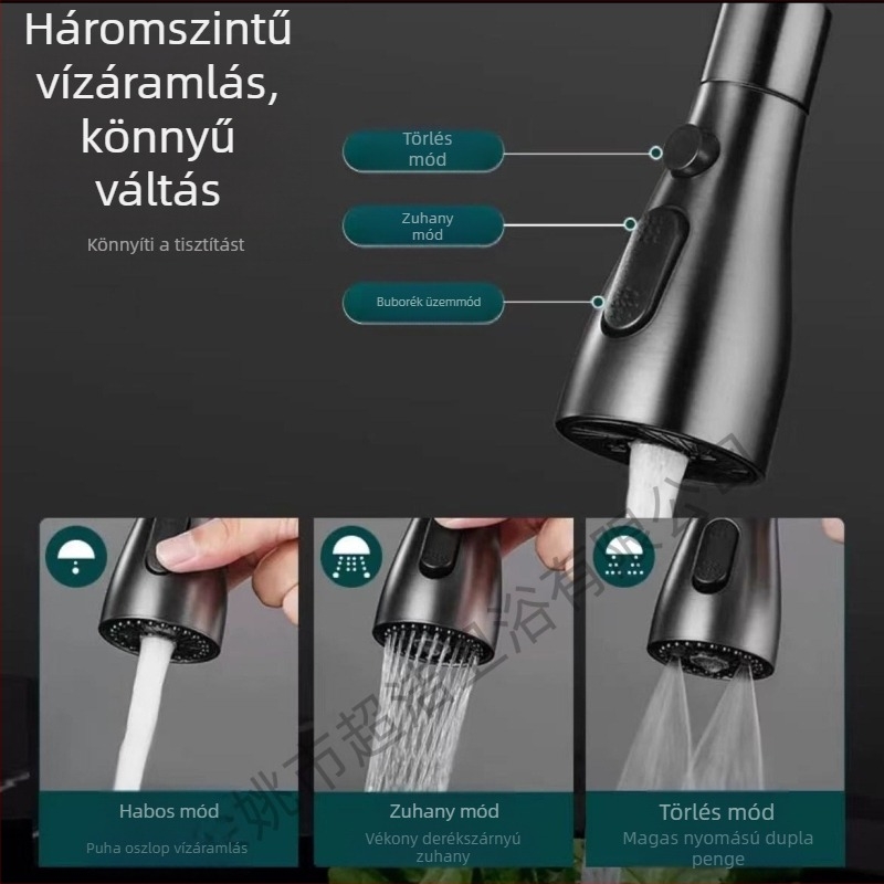 CJ-76 Konyhai anti-spray fej univerzális hosszabbítóval, spirális szerelés, anyag: réz, tengely-roller típusú szelepház, elektroplakált felület