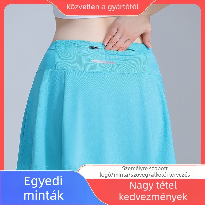 Szoknya, egyszínű, nyári poliészter anyag, futásra és asztaliteniszre/badmintonra alkalmas.