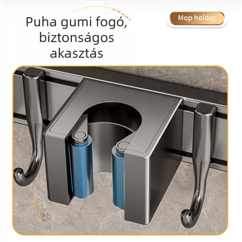 Alumíniumötvözet mop tartó, modern minimalist design; súly 0,6 kg; feldolgozás: műanyag bevonat permetezése + injektív öntés