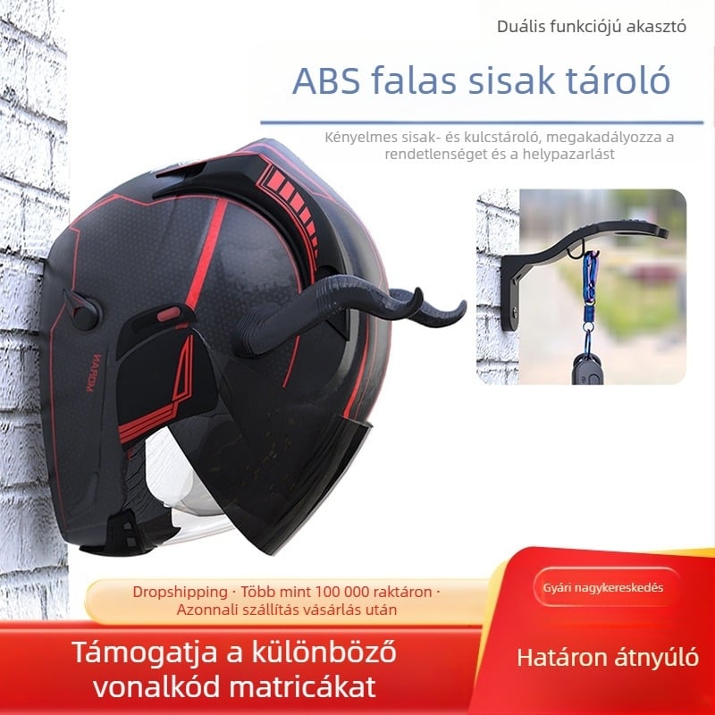 Falra szerelhető sisaktartó lyukasztás nélküli rögzítő rendszerrel (motorkerékpár sisakokhoz; általános kompatibilitás)