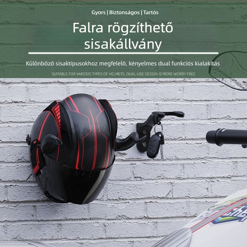 Falra szerelhető sisaktartó lyukasztás nélküli rögzítő rendszerrel (motorkerékpár sisakokhoz; általános kompatibilitás)