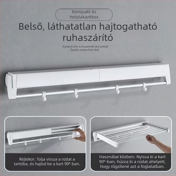 Függő ruhaszárító polc, egypólusú, fúrás nélküli telepítés, modern minimalist stílus, ABS+ alumínium cső
