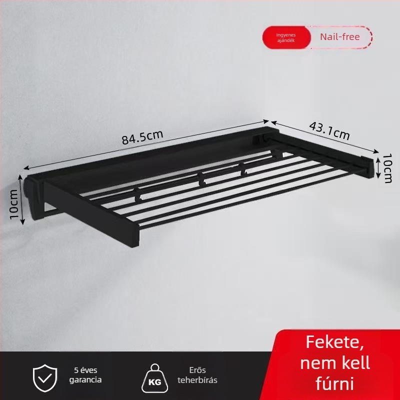 Függő ruhaszárító polc, egypólusú, fúrás nélküli telepítés, modern minimalist stílus, ABS+ alumínium cső