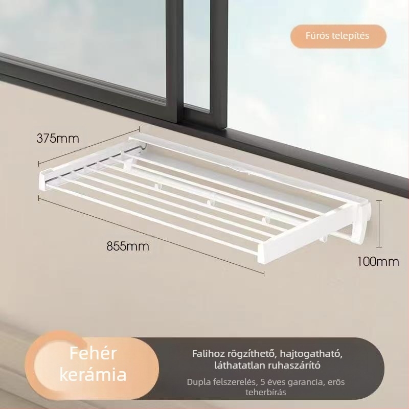 Függő ruhaszárító polc, egypólusú, fúrás nélküli telepítés, modern minimalist stílus, ABS+ alumínium cső