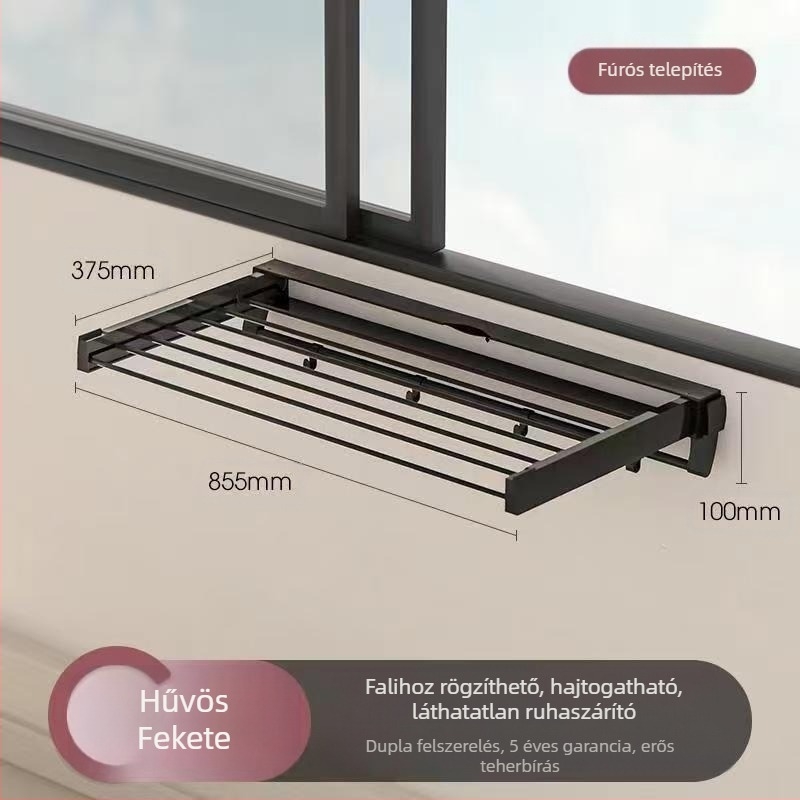 Függő ruhaszárító polc, egypólusú, fúrás nélküli telepítés, modern minimalist stílus, ABS+ alumínium cső